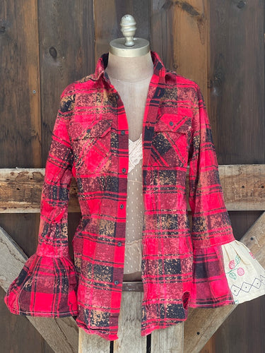 Flared Sleeve Flannel- CHERRY Size Small